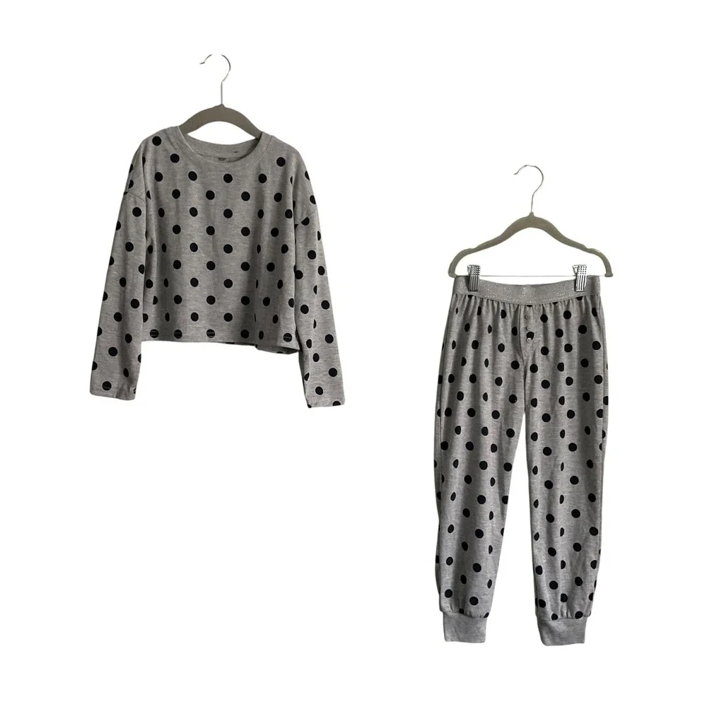 Gap Kids Pajama Set Size 6 Gray Polka Dot Excellent Long Sleeve Joggers